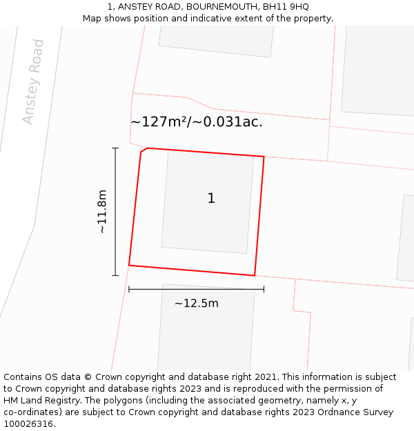 1, ANSTEY ROAD, BOURNEMOUTH, BH11 9HQ: Plot and title map