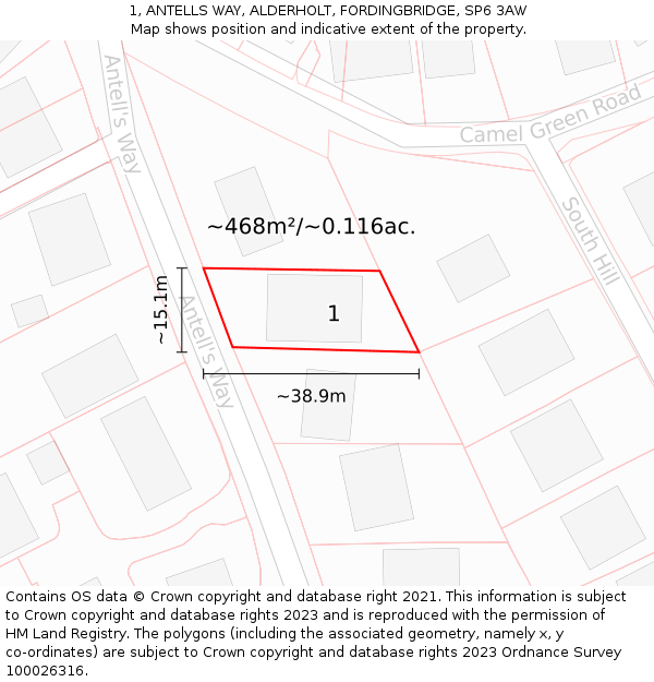 1, ANTELLS WAY, ALDERHOLT, FORDINGBRIDGE, SP6 3AW: Plot and title map