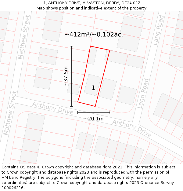 1, ANTHONY DRIVE, ALVASTON, DERBY, DE24 0FZ: Plot and title map