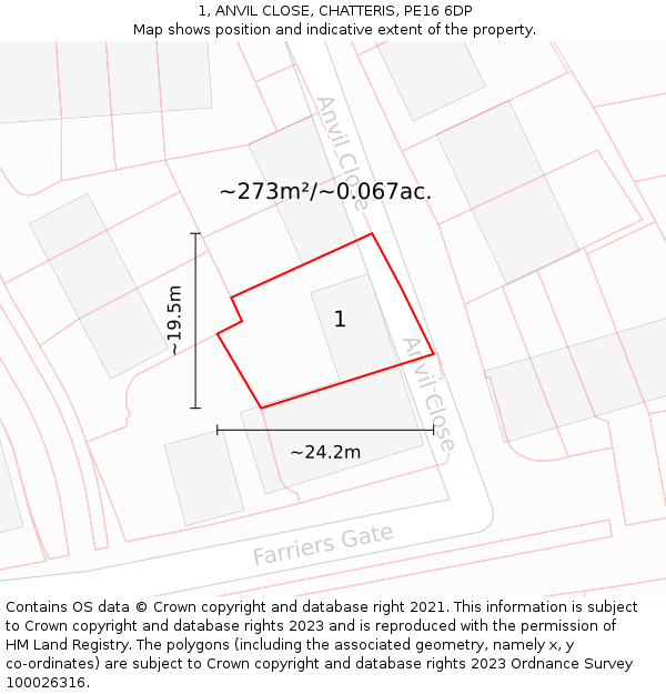1, ANVIL CLOSE, CHATTERIS, PE16 6DP: Plot and title map