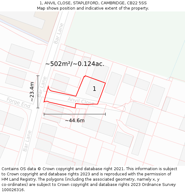 1, ANVIL CLOSE, STAPLEFORD, CAMBRIDGE, CB22 5SS: Plot and title map