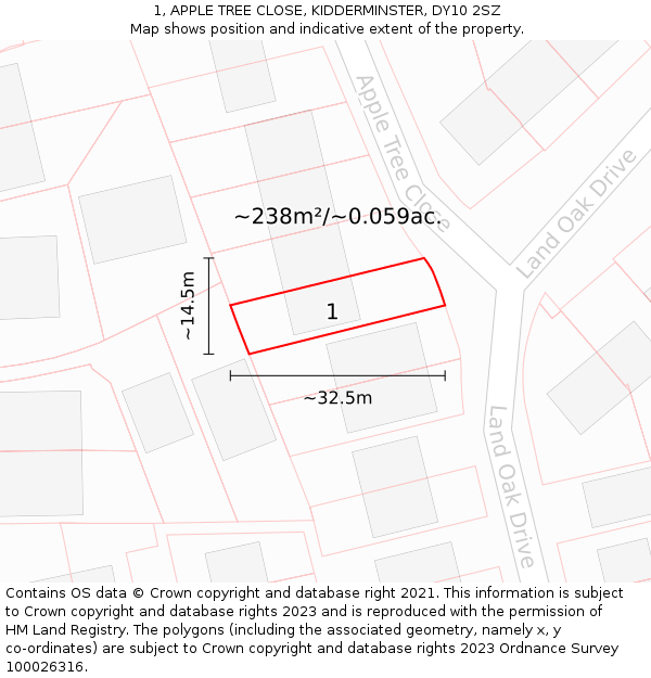 1, APPLE TREE CLOSE, KIDDERMINSTER, DY10 2SZ: Plot and title map