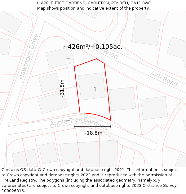 1, APPLE TREE GARDENS, CARLETON, PENRITH, CA11 8WG: Plot and title map