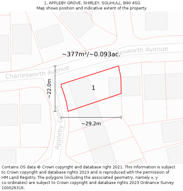 1, APPLEBY GROVE, SHIRLEY, SOLIHULL, B90 4SG: Plot and title map