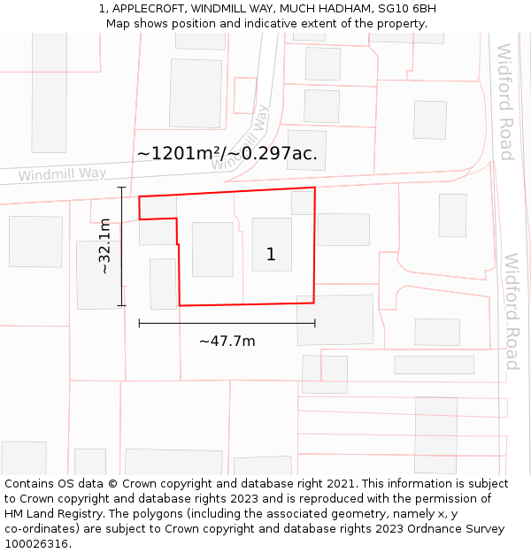 1, APPLECROFT, WINDMILL WAY, MUCH HADHAM, SG10 6BH: Plot and title map