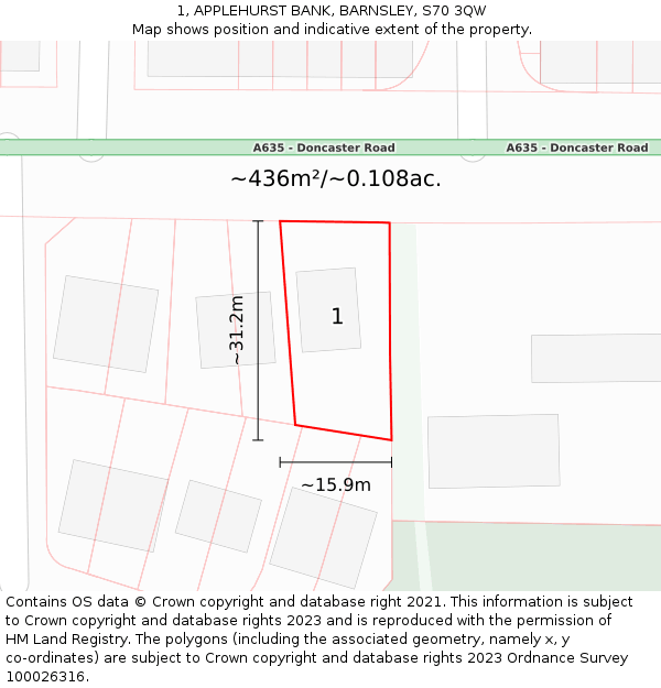 1, APPLEHURST BANK, BARNSLEY, S70 3QW: Plot and title map