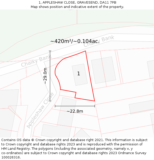1, APPLESHAW CLOSE, GRAVESEND, DA11 7PB: Plot and title map