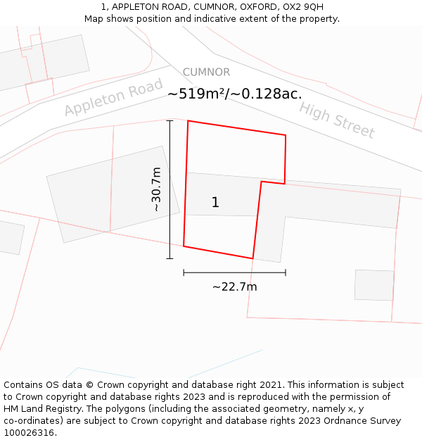 1, APPLETON ROAD, CUMNOR, OXFORD, OX2 9QH: Plot and title map