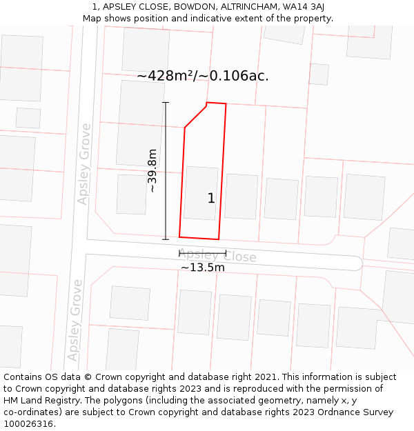 1, APSLEY CLOSE, BOWDON, ALTRINCHAM, WA14 3AJ: Plot and title map
