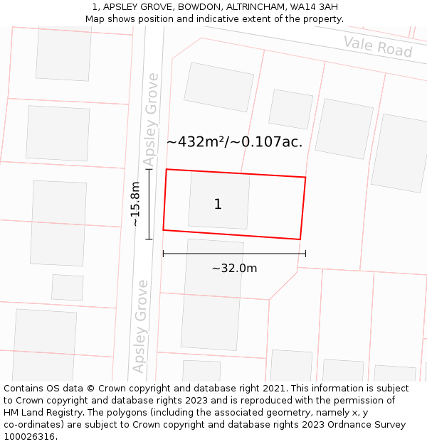 1, APSLEY GROVE, BOWDON, ALTRINCHAM, WA14 3AH: Plot and title map