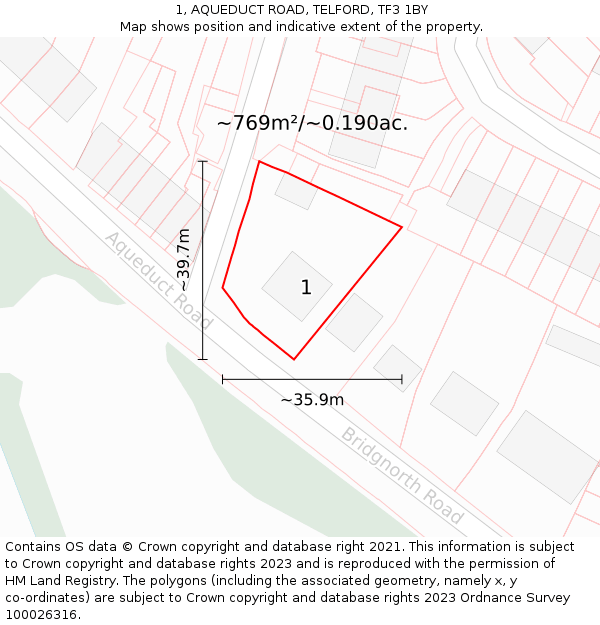 1, AQUEDUCT ROAD, TELFORD, TF3 1BY: Plot and title map
