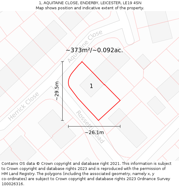 1, AQUITAINE CLOSE, ENDERBY, LEICESTER, LE19 4SN: Plot and title map