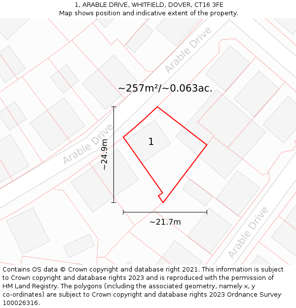 1, ARABLE DRIVE, WHITFIELD, DOVER, CT16 3FE: Plot and title map