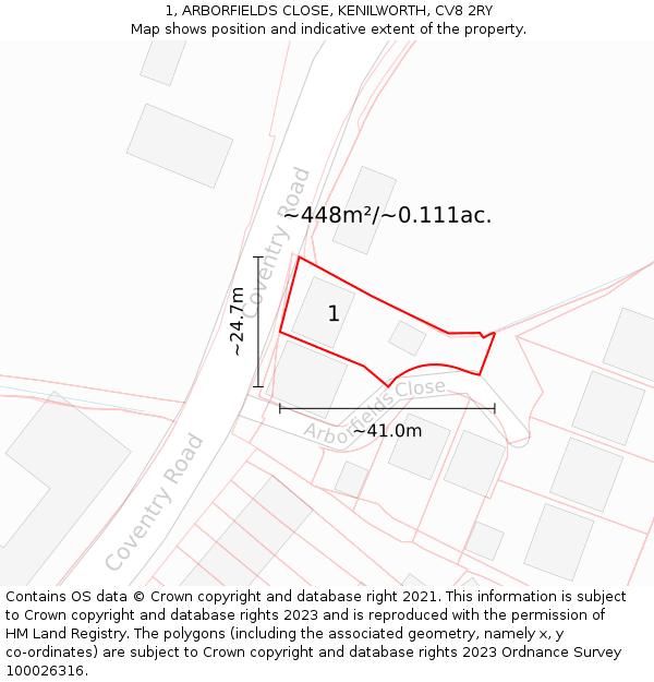 1, ARBORFIELDS CLOSE, KENILWORTH, CV8 2RY: Plot and title map
