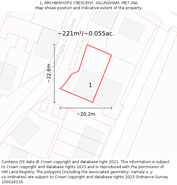 1, ARCHBISHOPS CRESCENT, GILLINGHAM, ME7 2WL: Plot and title map