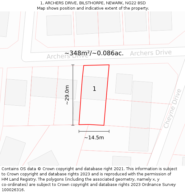 1, ARCHERS DRIVE, BILSTHORPE, NEWARK, NG22 8SD: Plot and title map