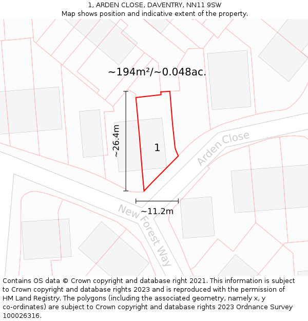 1, ARDEN CLOSE, DAVENTRY, NN11 9SW: Plot and title map