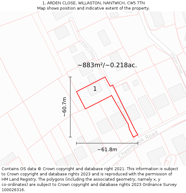 1, ARDEN CLOSE, WILLASTON, NANTWICH, CW5 7TN: Plot and title map