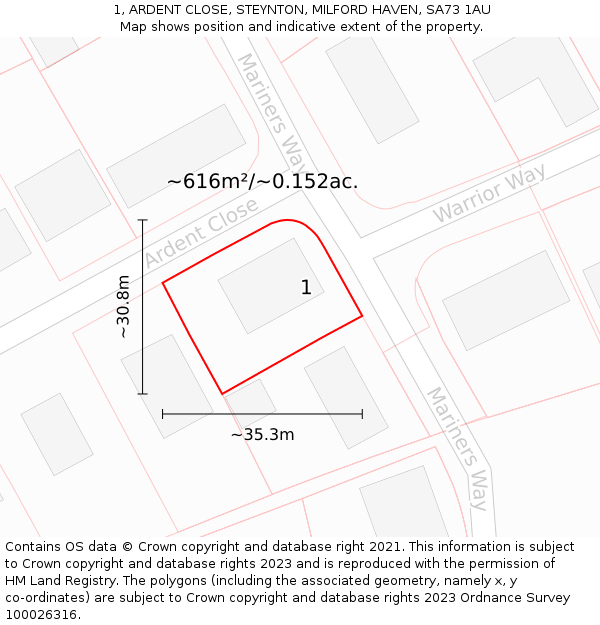 1, ARDENT CLOSE, STEYNTON, MILFORD HAVEN, SA73 1AU: Plot and title map