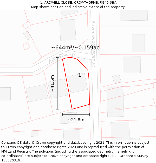 1, ARDWELL CLOSE, CROWTHORNE, RG45 6BA: Plot and title map