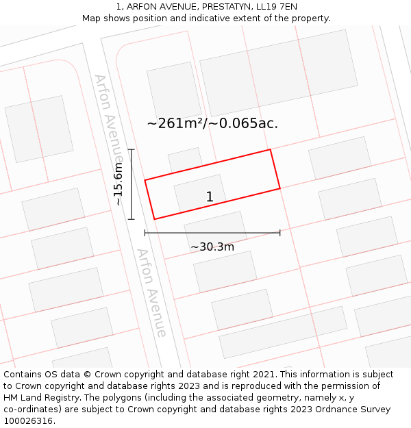 1, ARFON AVENUE, PRESTATYN, LL19 7EN: Plot and title map