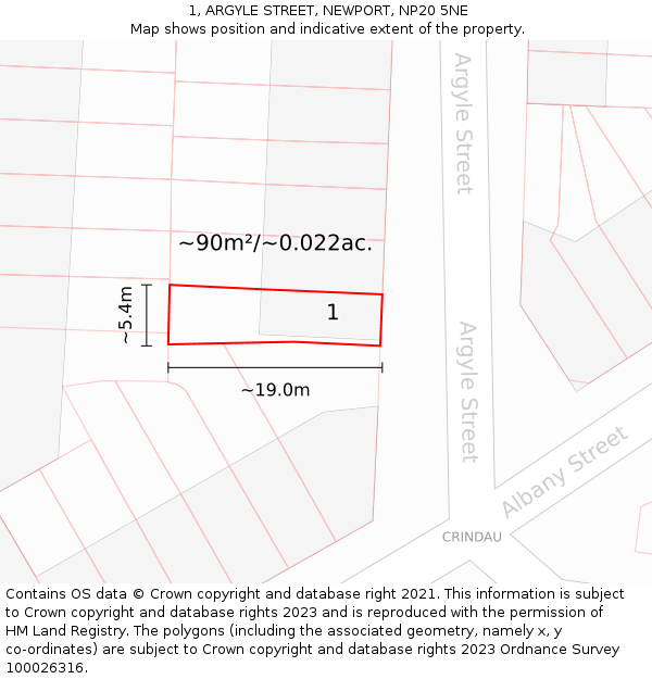 1, ARGYLE STREET, NEWPORT, NP20 5NE: Plot and title map