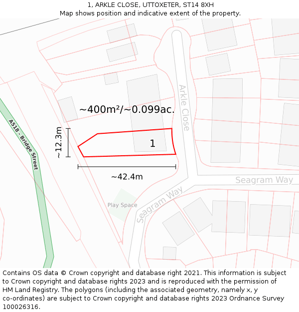 1, ARKLE CLOSE, UTTOXETER, ST14 8XH: Plot and title map