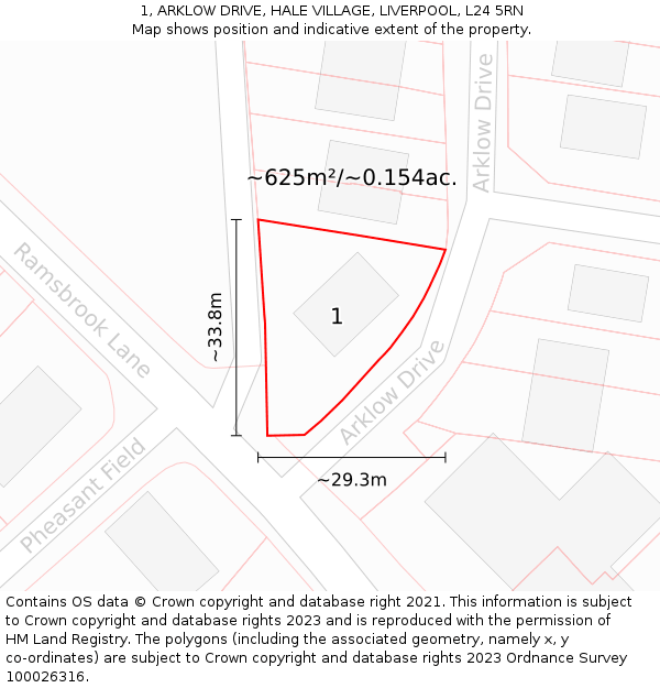 1, ARKLOW DRIVE, HALE VILLAGE, LIVERPOOL, L24 5RN: Plot and title map