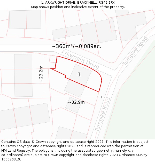 1, ARKWRIGHT DRIVE, BRACKNELL, RG42 1FX: Plot and title map
