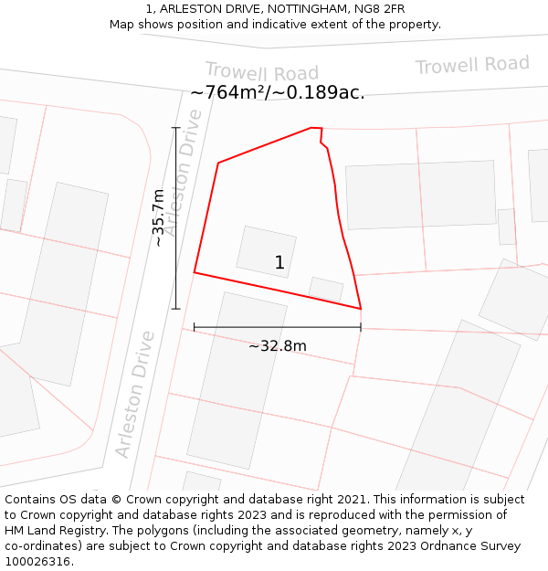 1, ARLESTON DRIVE, NOTTINGHAM, NG8 2FR: Plot and title map