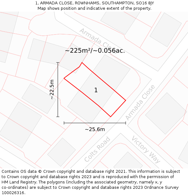1, ARMADA CLOSE, ROWNHAMS, SOUTHAMPTON, SO16 8JY: Plot and title map