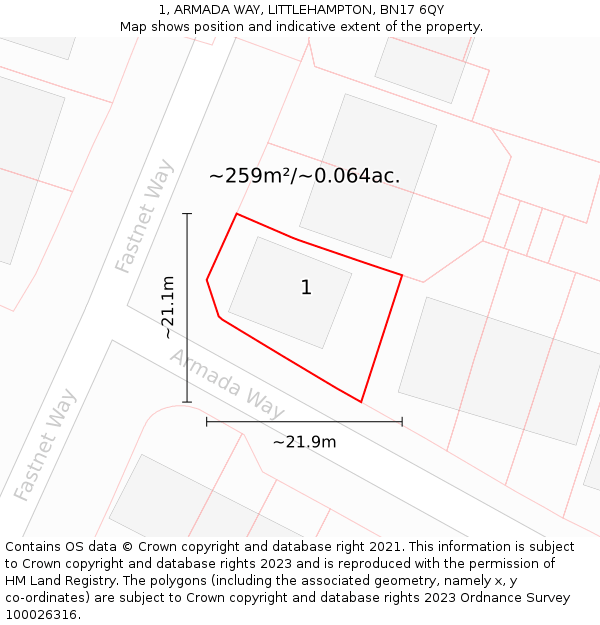 1, ARMADA WAY, LITTLEHAMPTON, BN17 6QY: Plot and title map