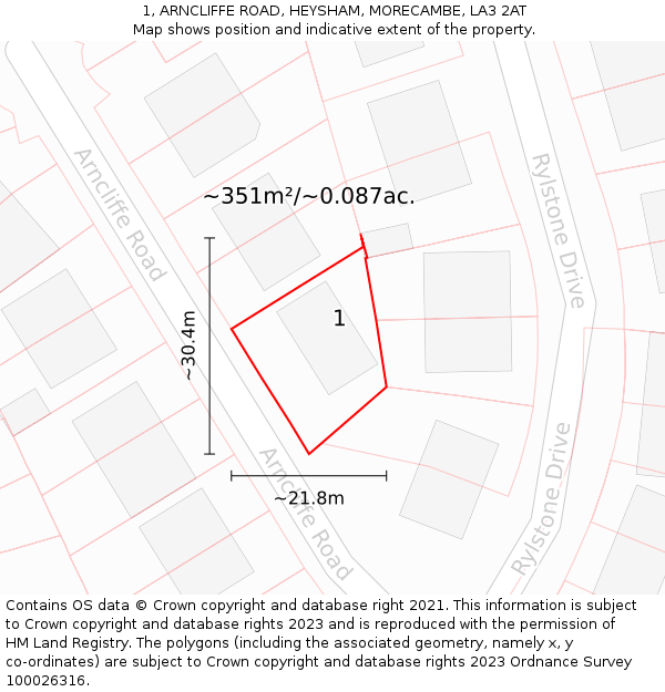 1, ARNCLIFFE ROAD, HEYSHAM, MORECAMBE, LA3 2AT: Plot and title map