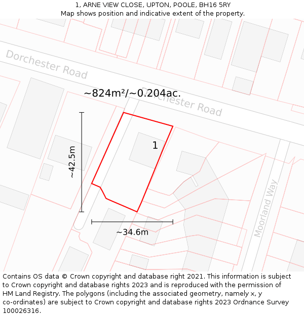 1, ARNE VIEW CLOSE, UPTON, POOLE, BH16 5RY: Plot and title map