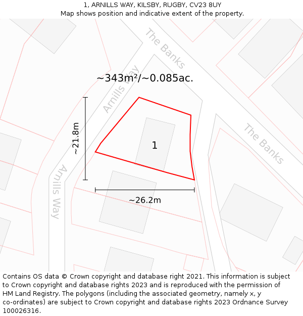 1, ARNILLS WAY, KILSBY, RUGBY, CV23 8UY: Plot and title map