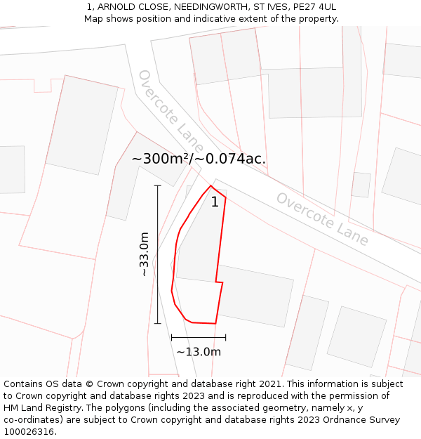 1, ARNOLD CLOSE, NEEDINGWORTH, ST IVES, PE27 4UL: Plot and title map