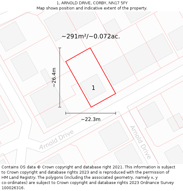 1, ARNOLD DRIVE, CORBY, NN17 5FY: Plot and title map