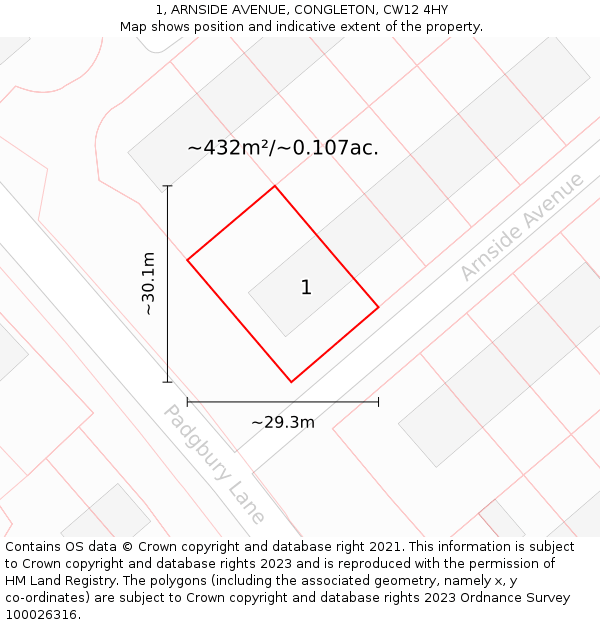 1, ARNSIDE AVENUE, CONGLETON, CW12 4HY: Plot and title map