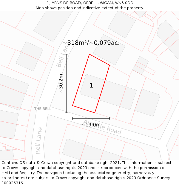 1, ARNSIDE ROAD, ORRELL, WIGAN, WN5 0DD: Plot and title map
