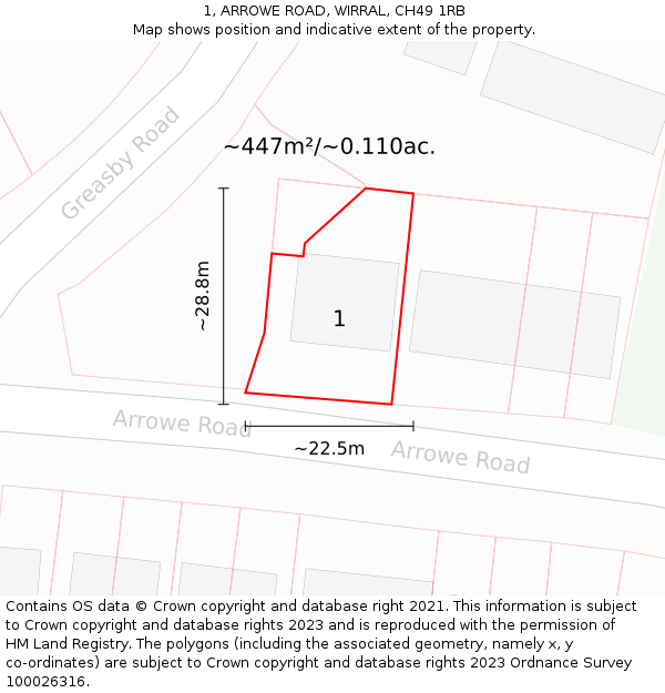 1, ARROWE ROAD, WIRRAL, CH49 1RB: Plot and title map