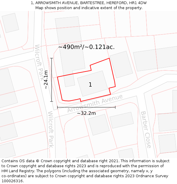1, ARROWSMITH AVENUE, BARTESTREE, HEREFORD, HR1 4DW: Plot and title map