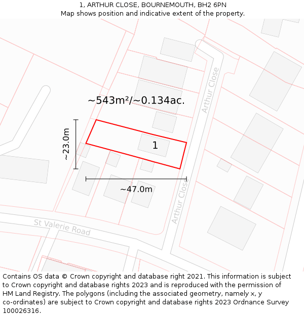 1, ARTHUR CLOSE, BOURNEMOUTH, BH2 6PN: Plot and title map