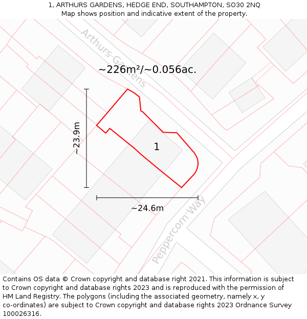 1, ARTHURS GARDENS, HEDGE END, SOUTHAMPTON, SO30 2NQ: Plot and title map