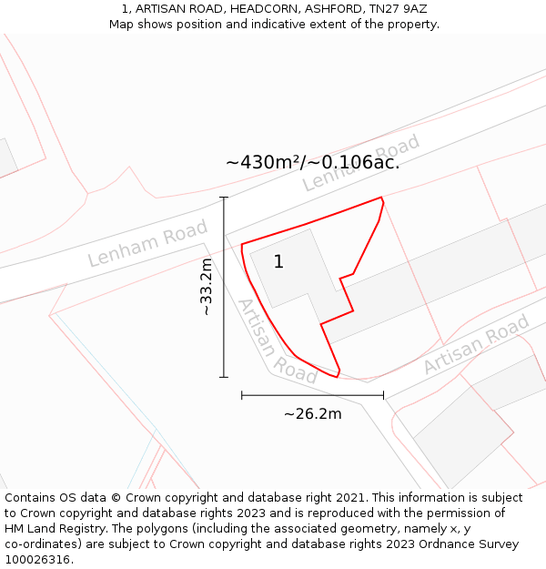 1, ARTISAN ROAD, HEADCORN, ASHFORD, TN27 9AZ: Plot and title map