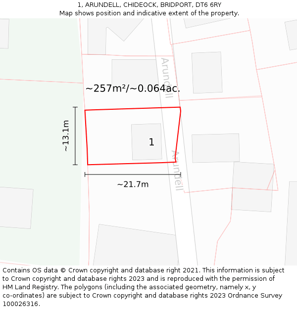 1, ARUNDELL, CHIDEOCK, BRIDPORT, DT6 6RY: Plot and title map
