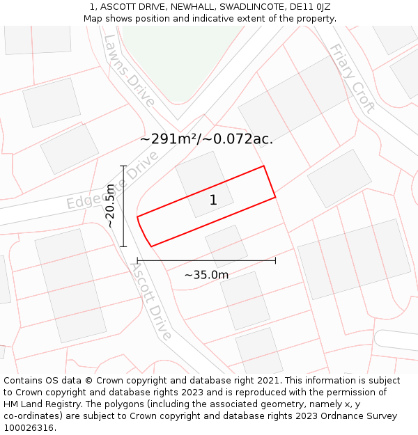 1, ASCOTT DRIVE, NEWHALL, SWADLINCOTE, DE11 0JZ: Plot and title map