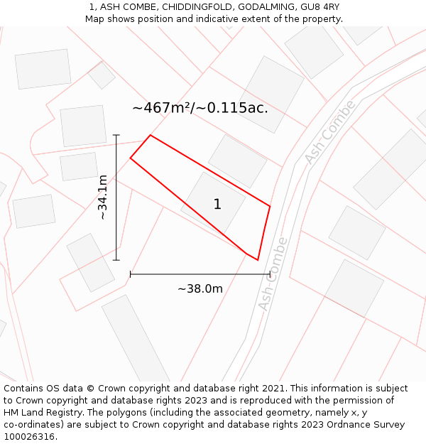 1, ASH COMBE, CHIDDINGFOLD, GODALMING, GU8 4RY: Plot and title map