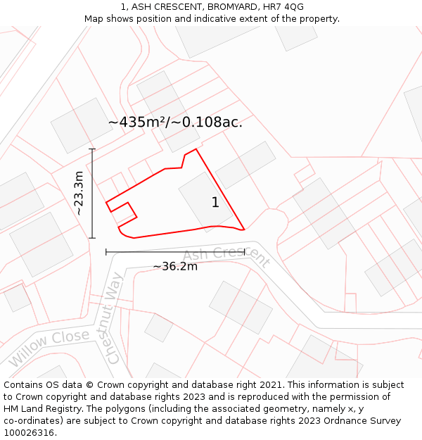 1, ASH CRESCENT, BROMYARD, HR7 4QG: Plot and title map
