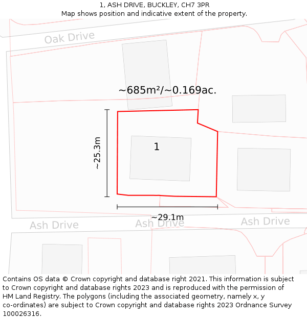 1, ASH DRIVE, BUCKLEY, CH7 3PR: Plot and title map