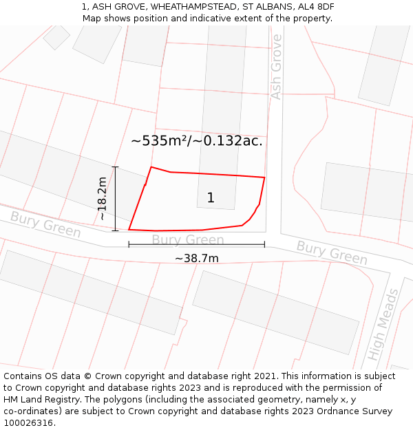 1, ASH GROVE, WHEATHAMPSTEAD, ST ALBANS, AL4 8DF: Plot and title map
